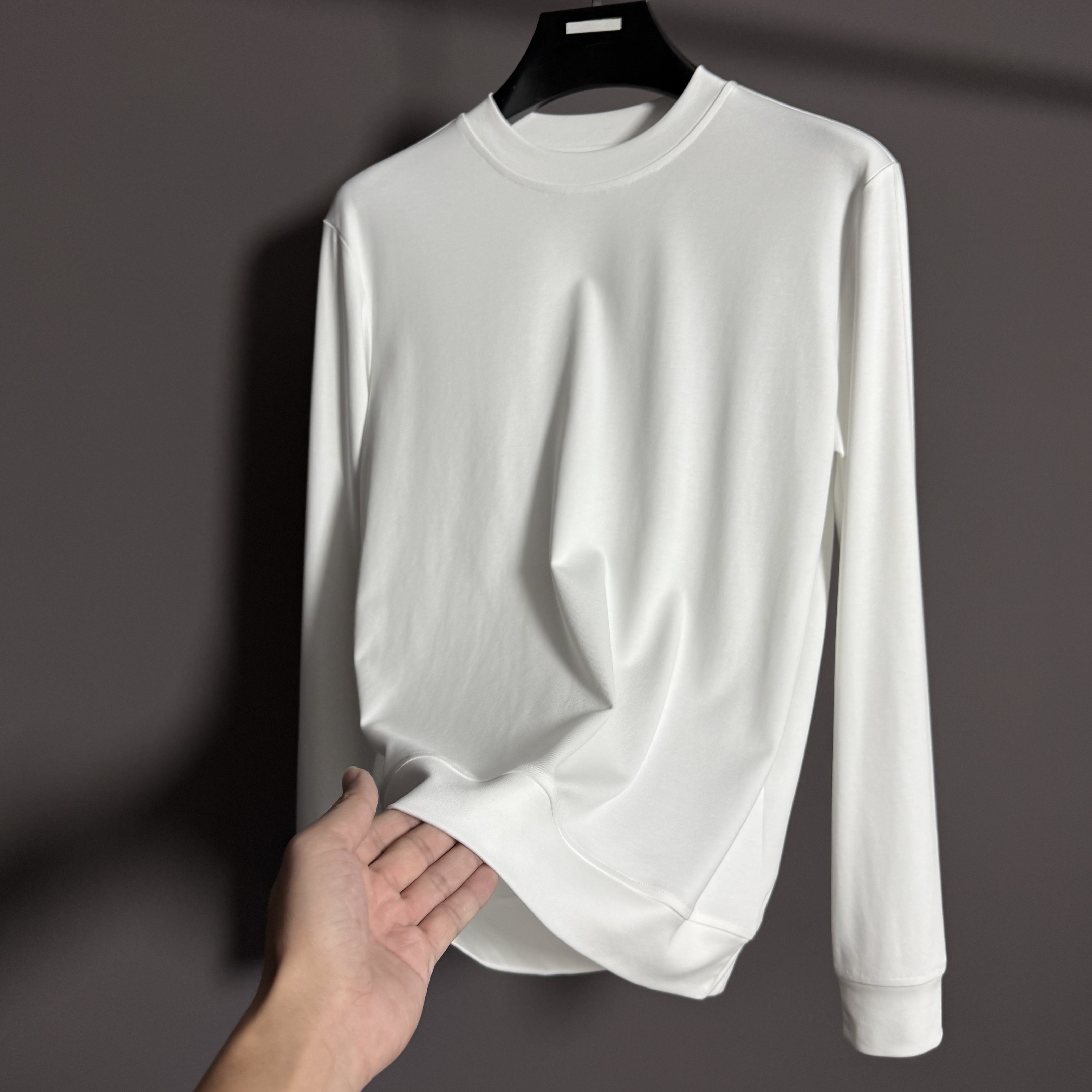 LENTINO 水柔“0”感抗皱T恤长袖男士轻奢水洗秋冬纯色净版商务休闲