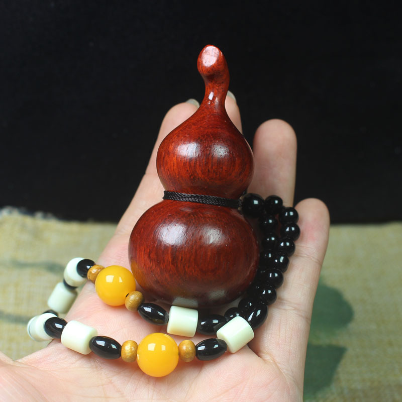 最新款2025 福禄犀角紫檀光面葫芦手把件车挂 紫檀吉祥平安车挂件