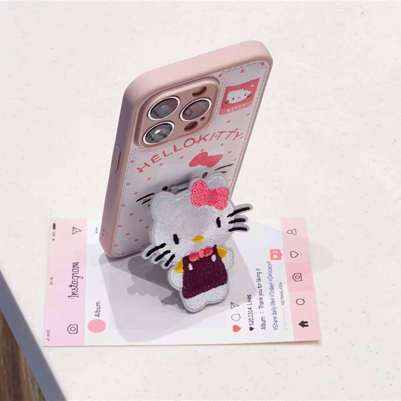 奥菲顿刺绣kitty支架适用苹果17/16气垫手机壳华为vivo小米15oppo