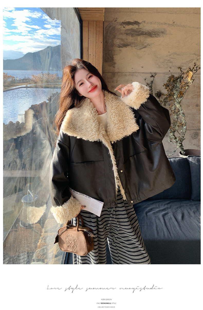 流行PU皮羊羔毛皮毛一体棉服外套女冬季2025新款加绒机车棉衣棉袄