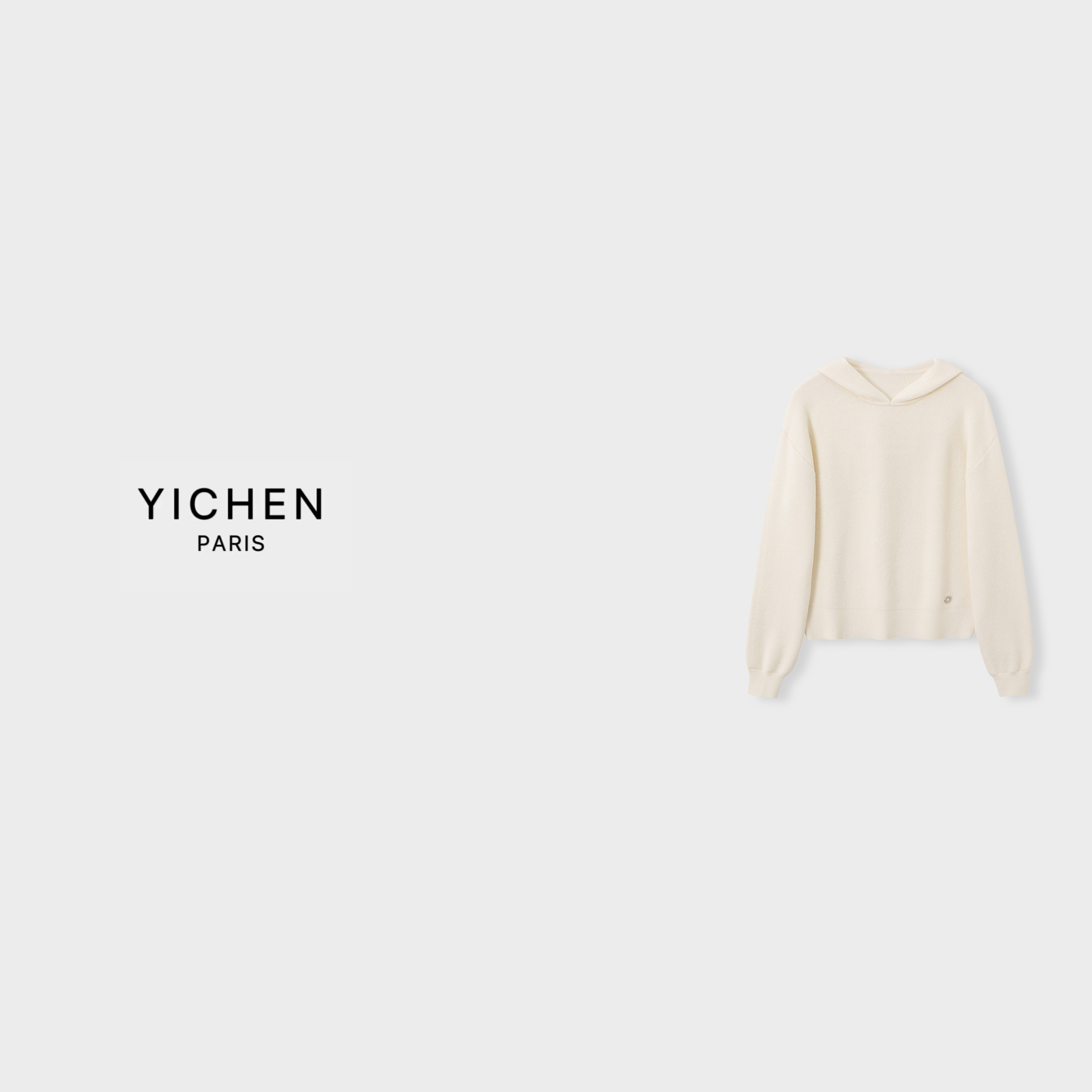 YC 奶白色 L P 净版连帽日常基础高级款羊毛毛衣-6482