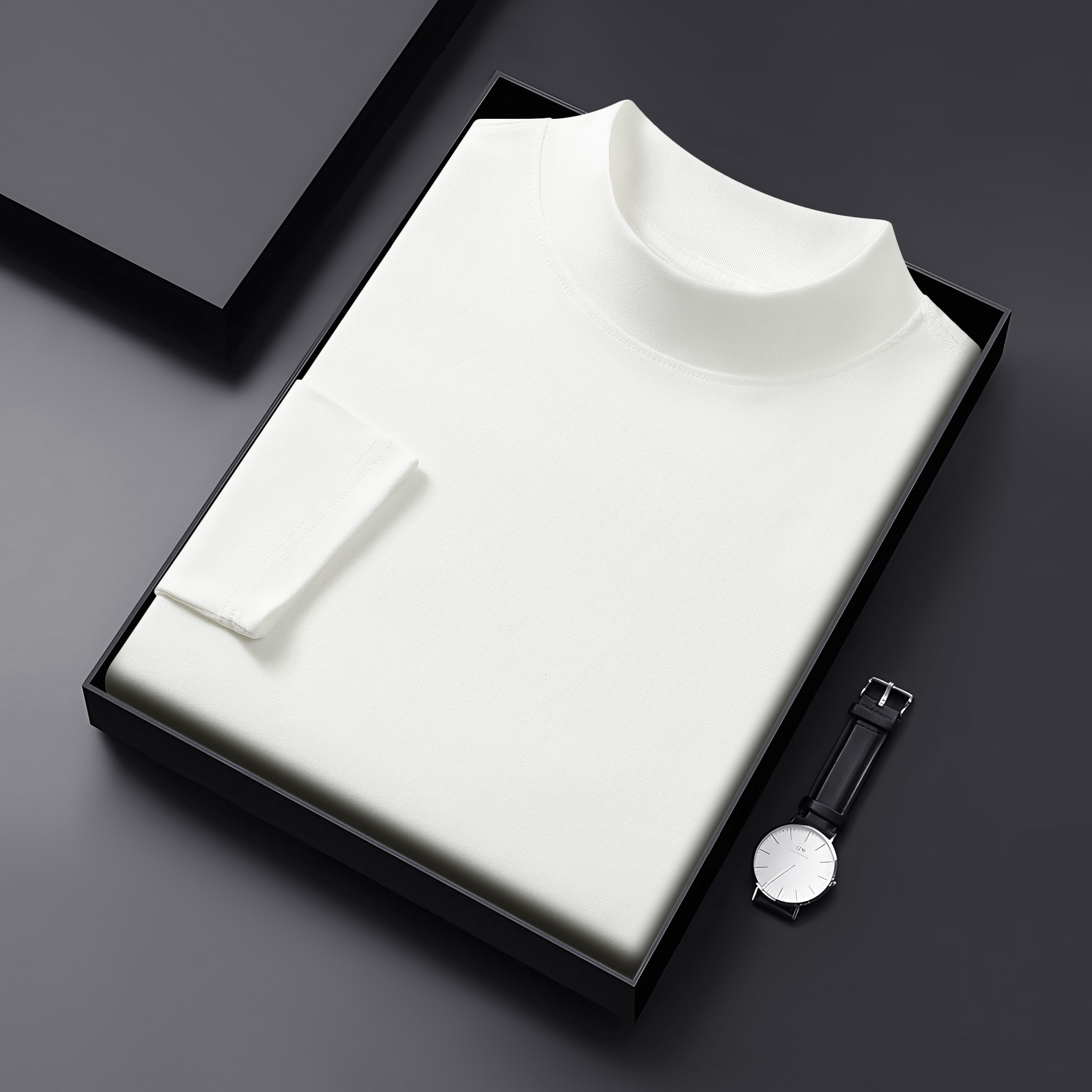 2025年秋冬新款纯色半高领双面德绒保暖男生打底衫百搭百搭长袖