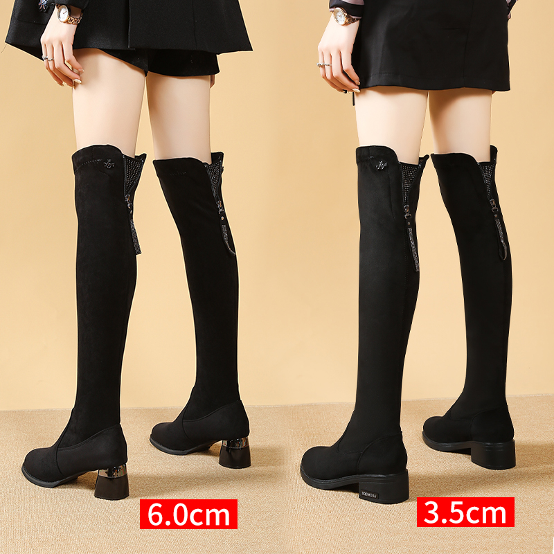 过膝长筒靴女2025秋冬新款显瘦高筒靴女低跟瘦腿加绒弹力长靴女