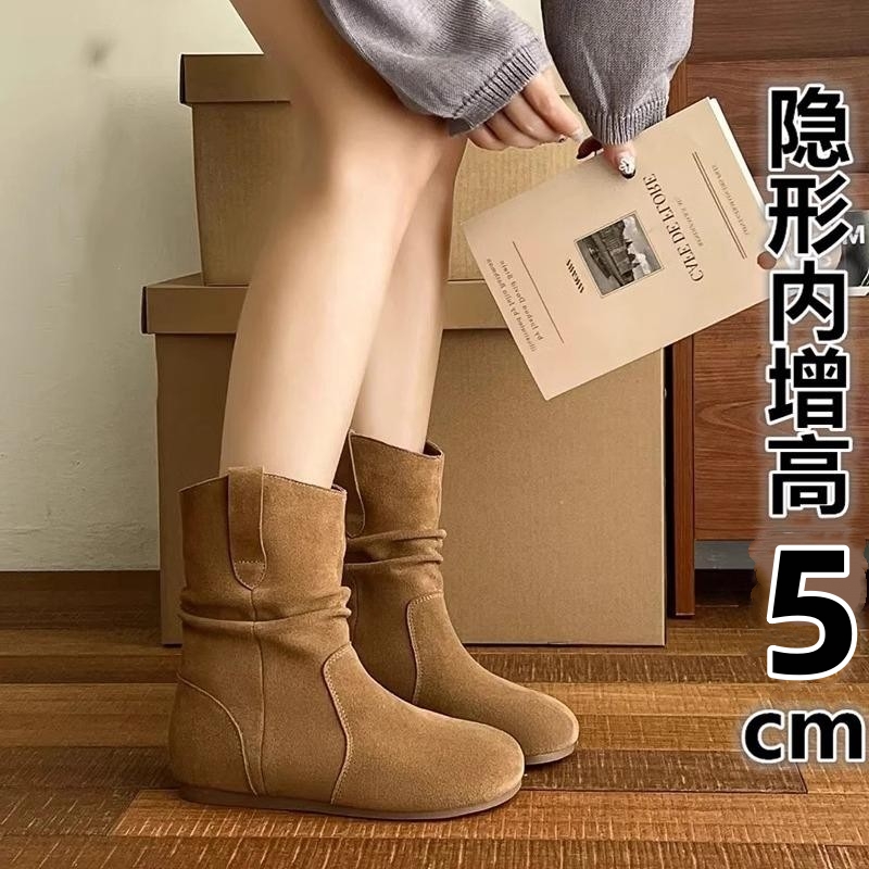 内增高马丁靴女2025年秋冬新款复古短靴女小个子勃肯裸靴子堆堆靴
