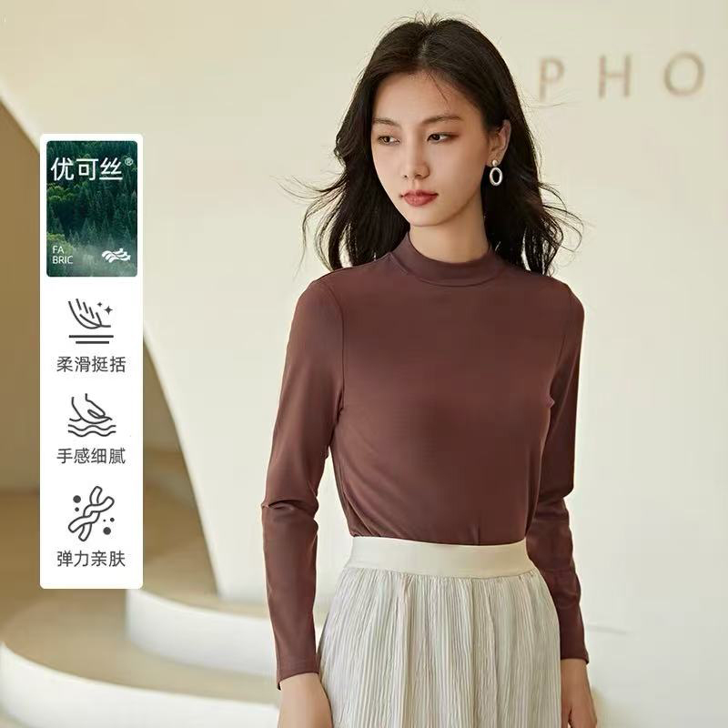 6622   秋冬打底立领磨毛保暖中领长袖女士百搭显瘦磨毛打底衫