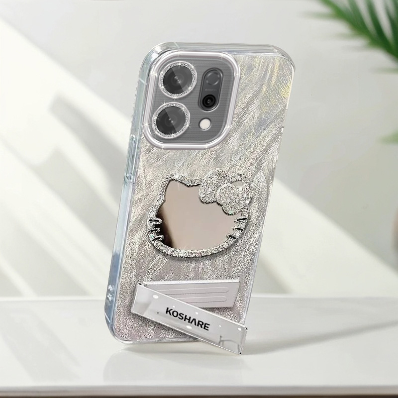 带镜头膜OPPOReno14手机壳镶钻kt猫镜子reno14pro全包防摔软壳羽