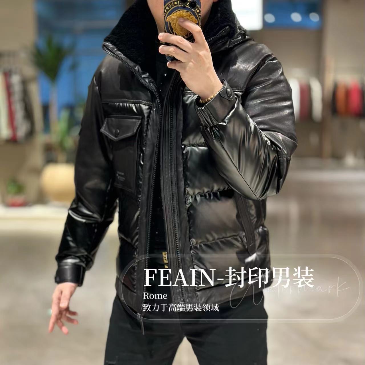 【鹅绒真皮真毛领】进口羊皮拼接真毛领帽子可拆卸羽绒服701