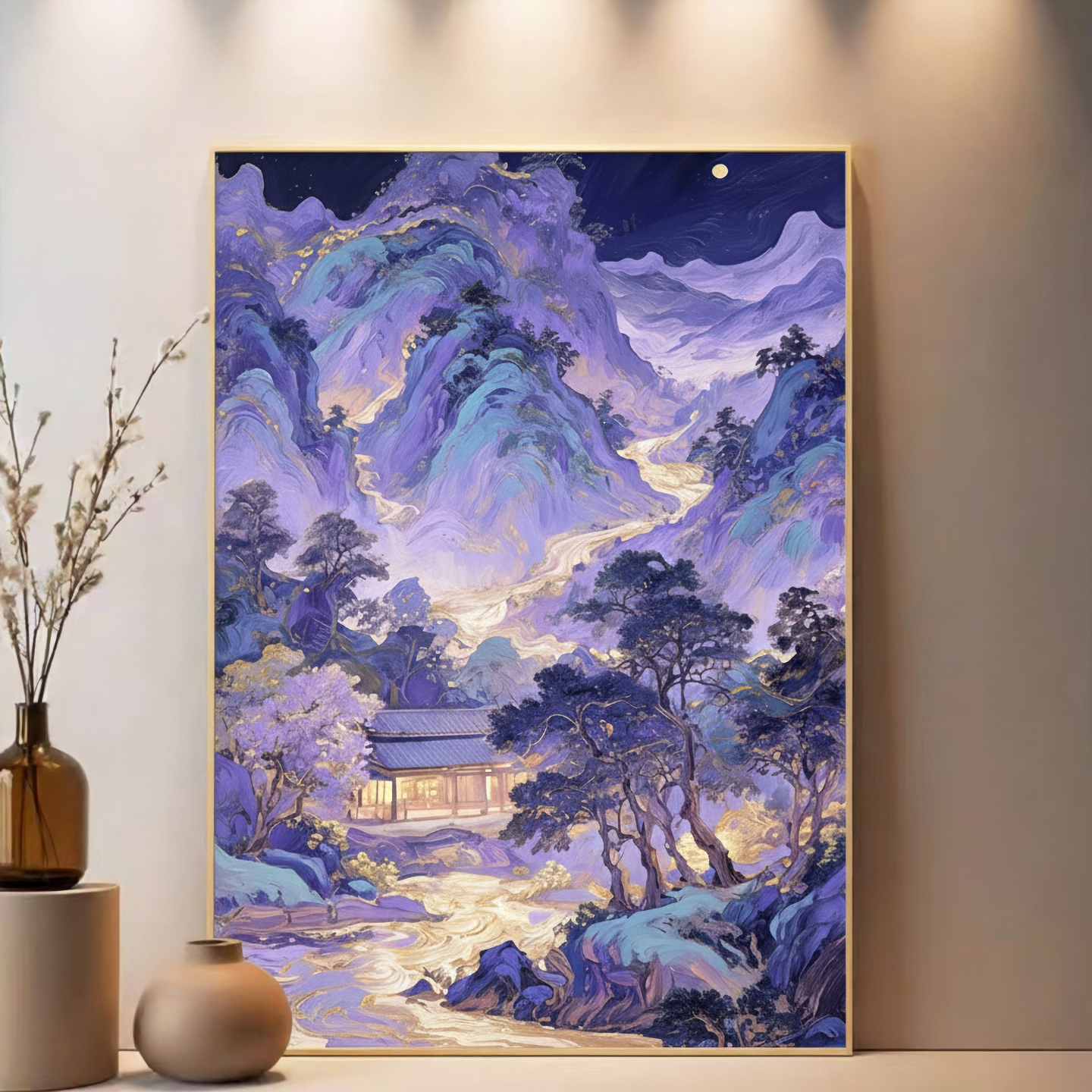 成人解压手工diy数字油画简约现代风景有框套装免调色山水画