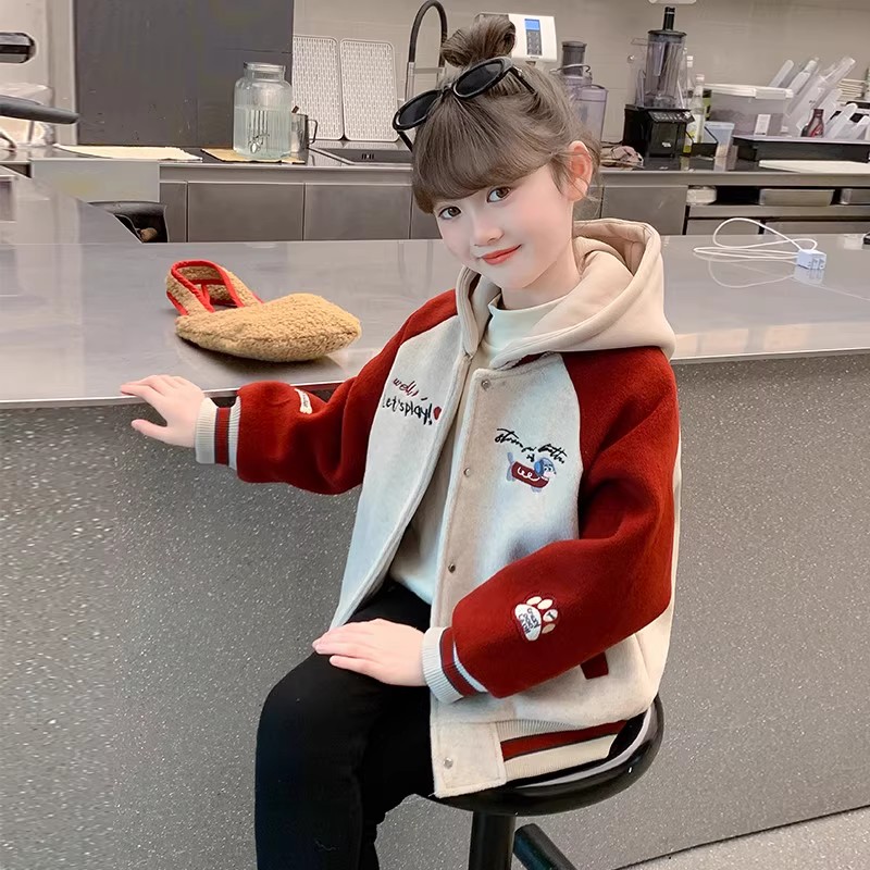 女童外套2025新款秋冬款儿童洋气时髦夹棉加厚冬装女孩网红棒球服