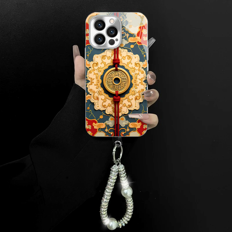 适用于苹果/oppo/华为/vivo/小米电镀玻璃钱来运转手链防摔手机壳