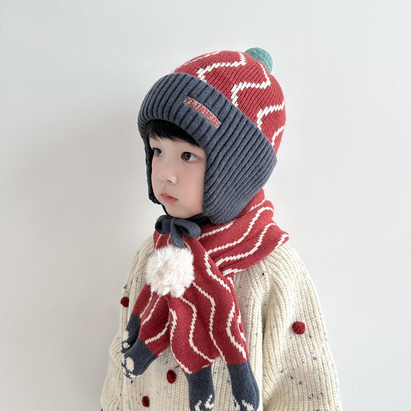 儿童帽子围巾套装秋冬男童针织帽毛线帽女童保暖护耳宝宝中小童潮