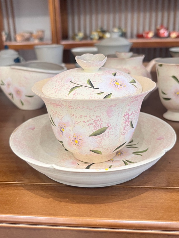 手绘繁花似锦小清新白瓷大号手工盖碗套装茶具家用陶瓷中式茶盖碗