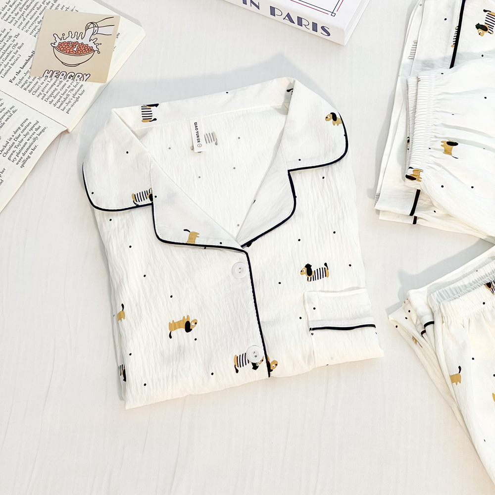 『波点腊肠狗』短袖三件套夏季可爱夏天新款女款睡衣可外穿家居服