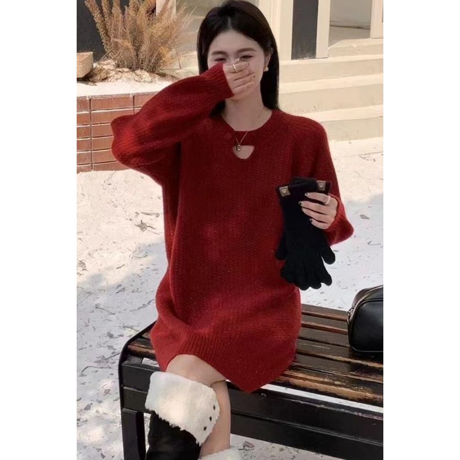 郦狼2025秋冬新款套头毛衣连衣裙子女宽松百搭慵懒风打底针织衫上