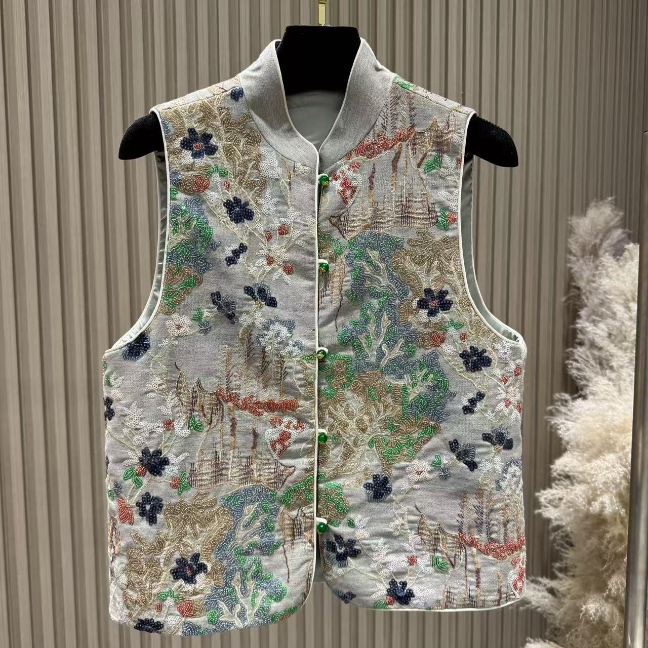 马甲碎花网红时尚复古中式马夹印花提花马甲A016