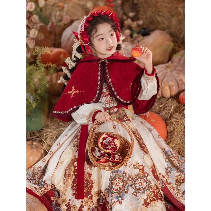 奥莱正品红榴秋焰国风女童冬季中式刺绣儿童马面裙加厚拜年服套装