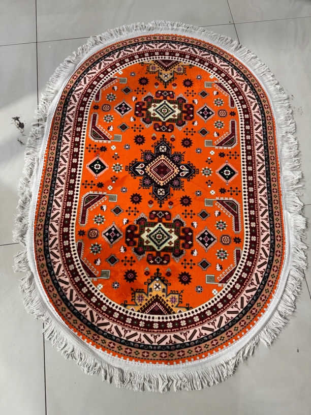 新疆特色民族风橘色天鹅绒椭圆形餐厅地毯加厚家用新疆包邮复古