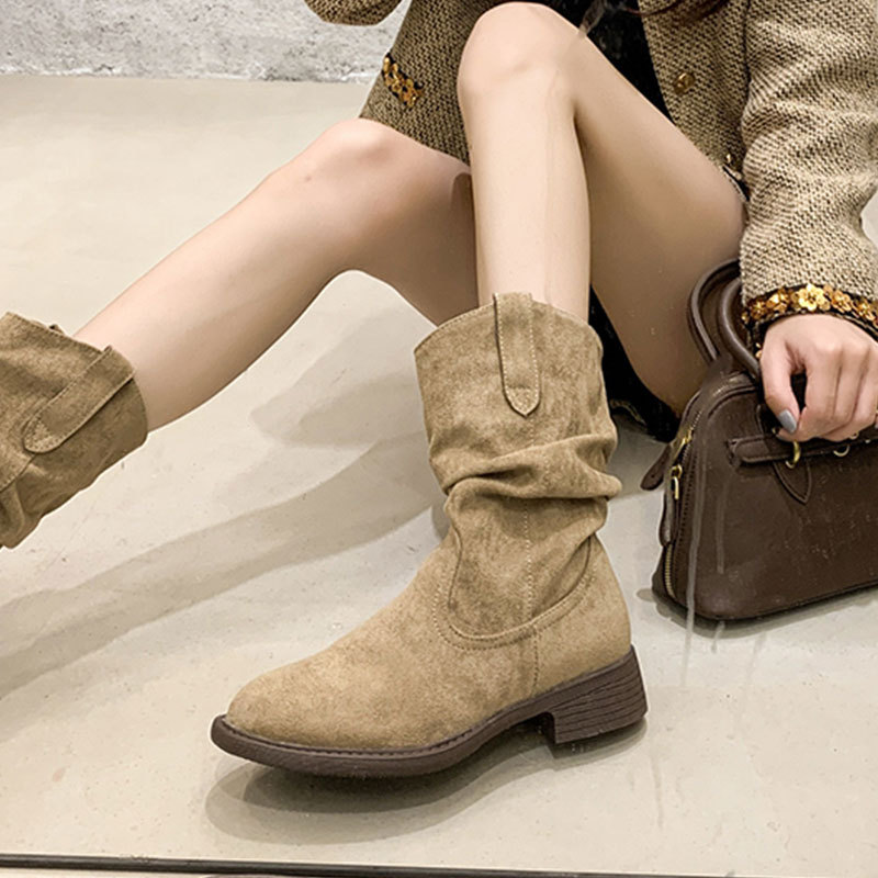 西部牛仔堆堆靴厚底马丁靴单靴子女2025新款春秋季美拉德中筒短靴