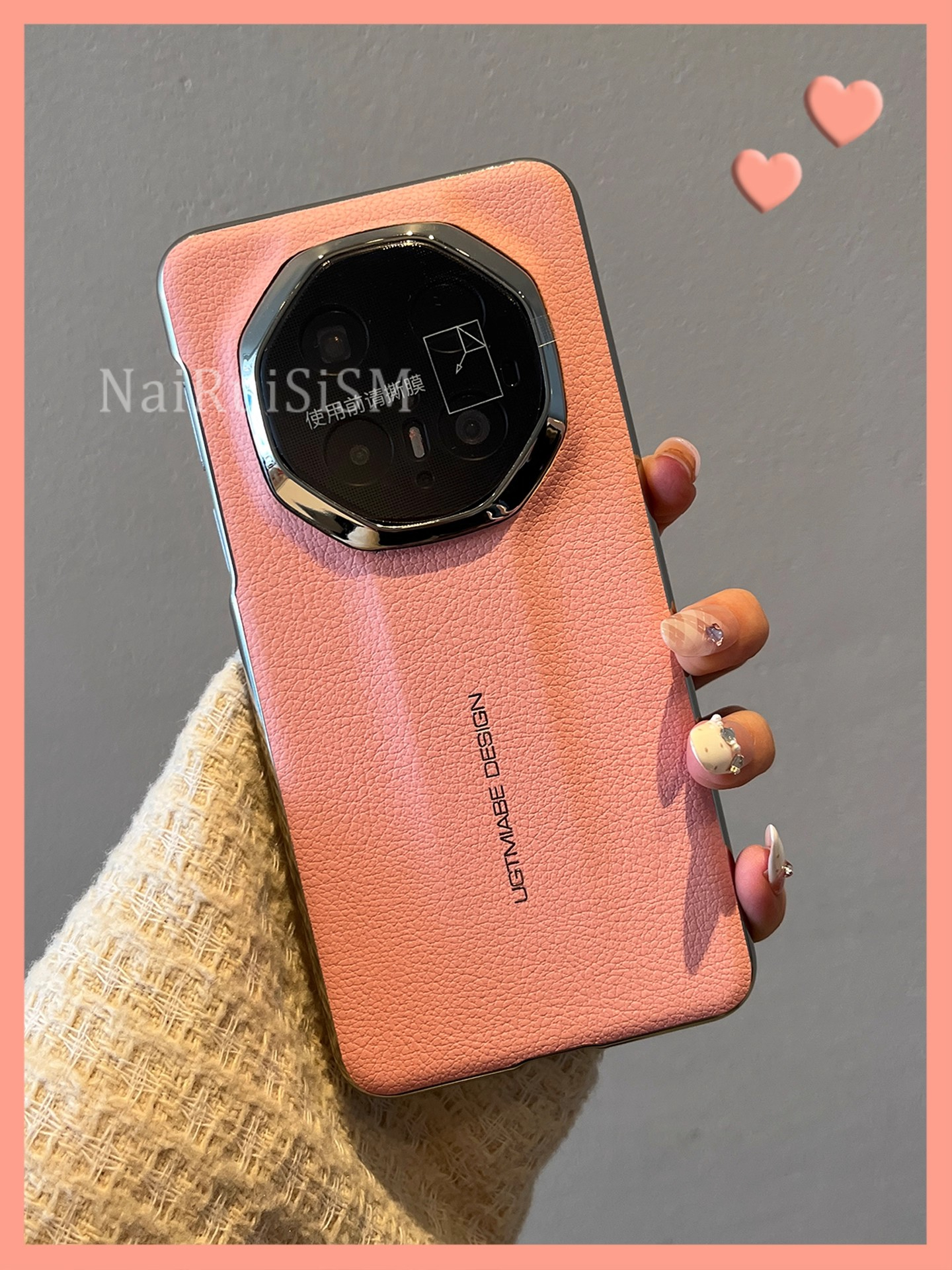 高品质轻奢荔枝皮纹樱花粉适用华为mate70pro手机壳60RS高级感70