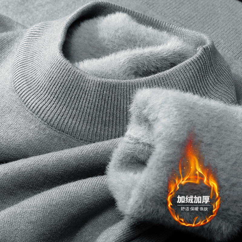 潮牌加绒加厚一体绒半高领毛衣男冬季高端纯色简约百搭打底针织衫