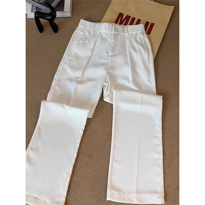 【三本针西裤】白色压褶垂感西装裤男款夏季冰丝裤子直筒微喇休闲裤