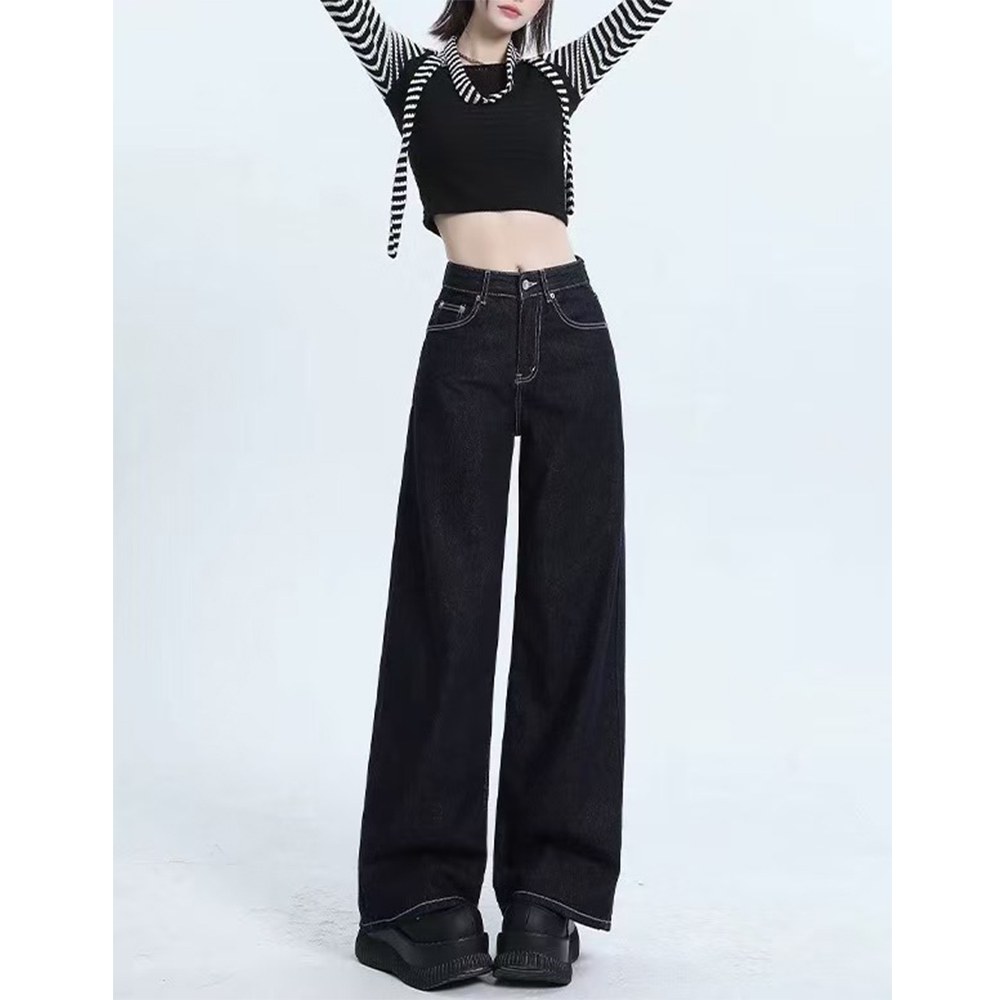 单宁牛仔裤女高腰宽松显瘦遮肉垂顺2025春夏高级感百搭休闲阔腿裤