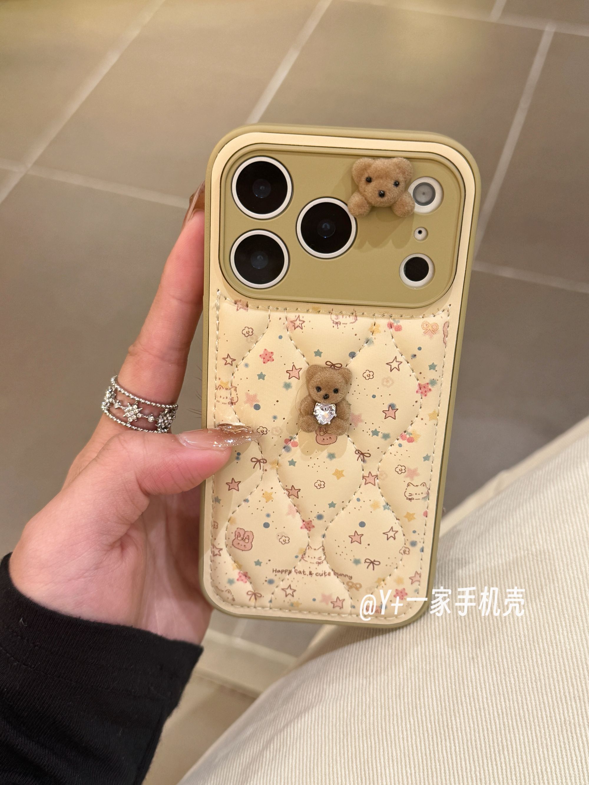 韩系碎花小熊羽绒服全包适用于苹果17promax手机壳16/15套14少女