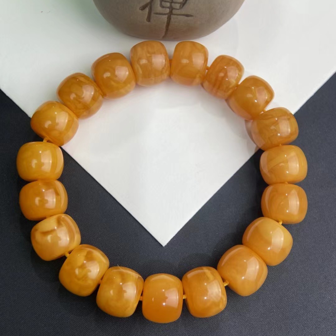 正品保真蜜蜡手串老型珠男女丹麦花蜡鸡油黄白花上等琥珀蜜蜡手链
