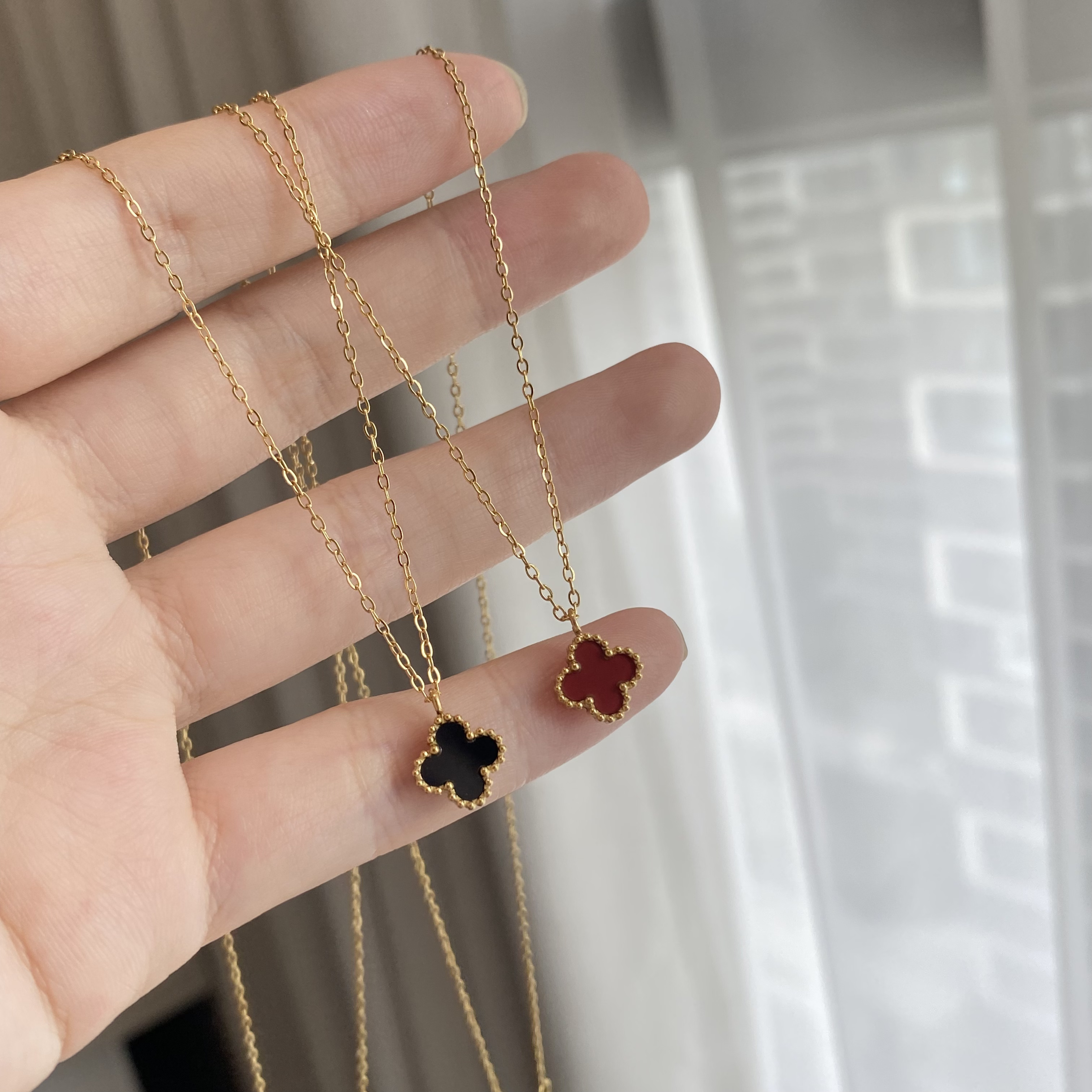 钛钢项链 【双面四叶草】迷你小巧精致百搭双面四叶草锁骨链A27