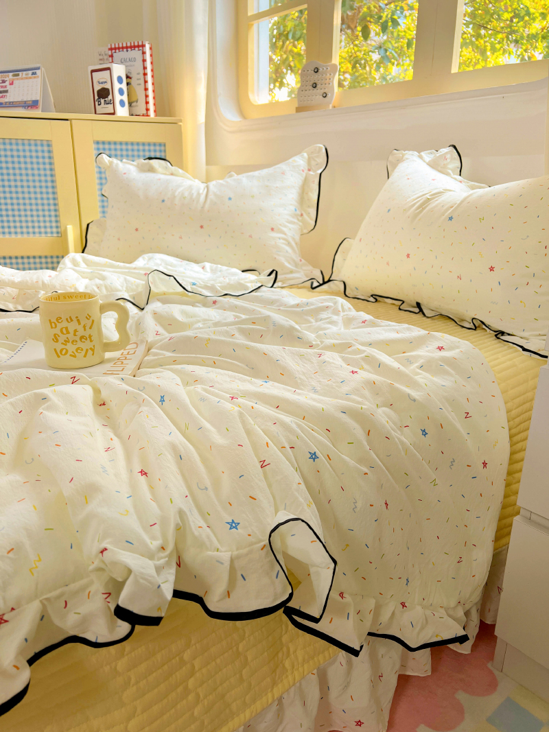 夏季新品韩式花边云感双层纱夏凉被床盖款四件套可机洗凉感空调被