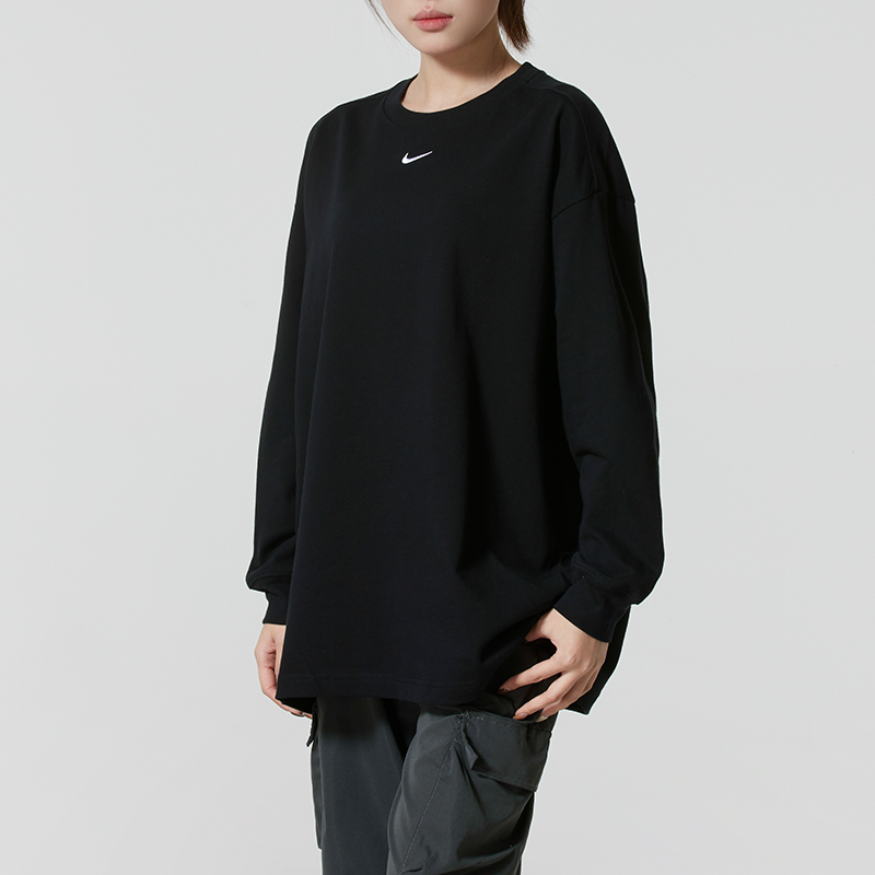 耐克女装纯棉长袖T恤2025新款健身运动服圆领时尚休闲上衣HF5321