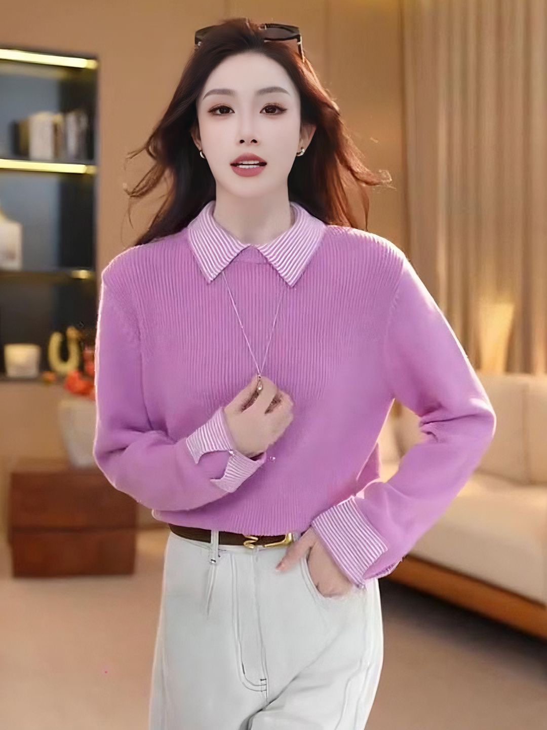 高档时尚洋气减龄百搭针织衫上衣女2025冬季新款宽松保暖毛衣打底