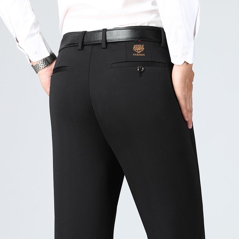 男士秋冬加厚加绒大码升级版直筒宽松商务休闲裤高腰免烫爸爸西裤