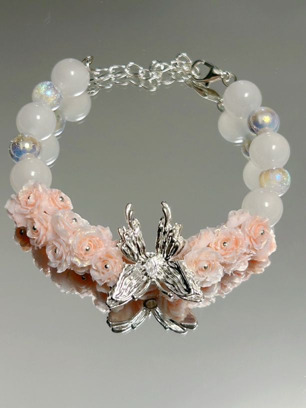 非金属树脂手镯 拼色蝴蝶/蜻蜒/昆虫银色女首饰小众拼接少女