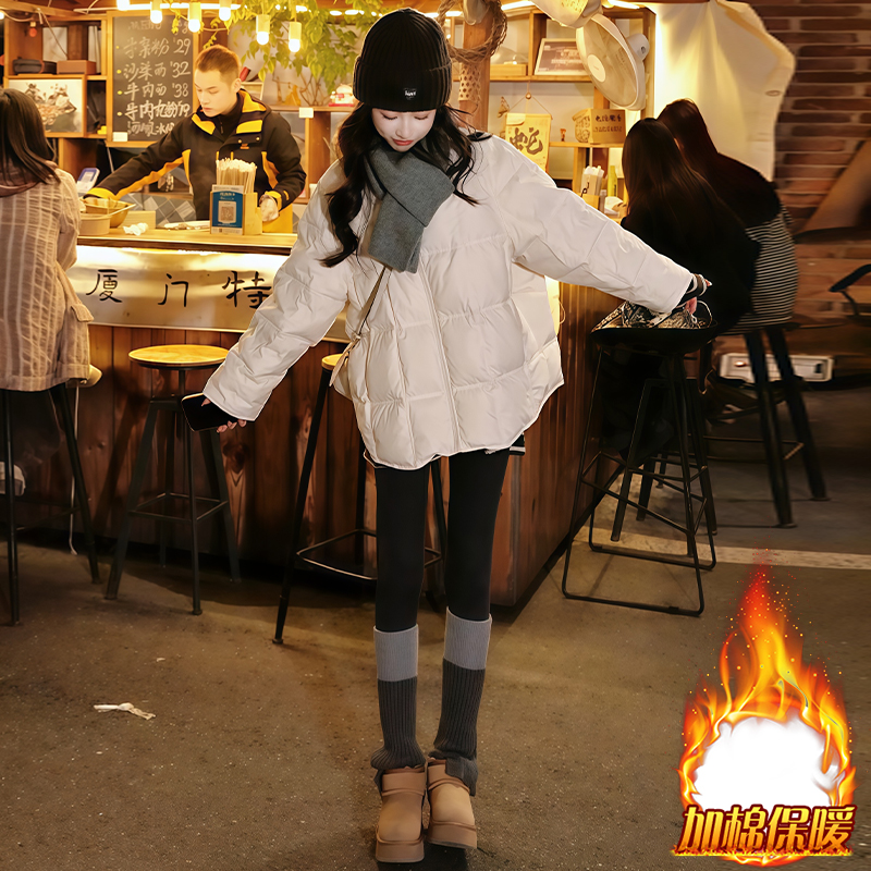 韩版超好看圆领棉服女2025年冬季新款加厚保暖宽松高级棉衣外套潮