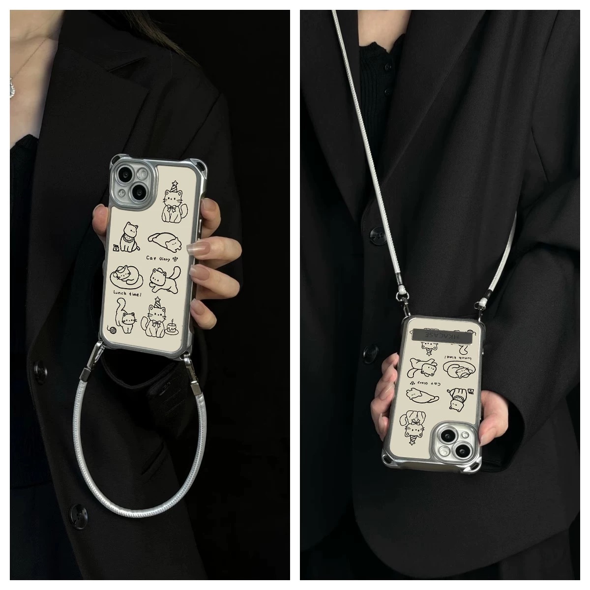 四角挂绳斜挎适用于苹果16华为OPPO小米VIVO高级感个性支架手机壳