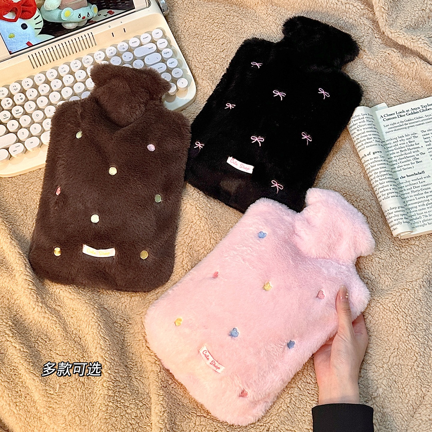 新款热水袋注水式暖水袋灌水加厚防爆热敷宫腹肚子暖手袋毛绒可爱