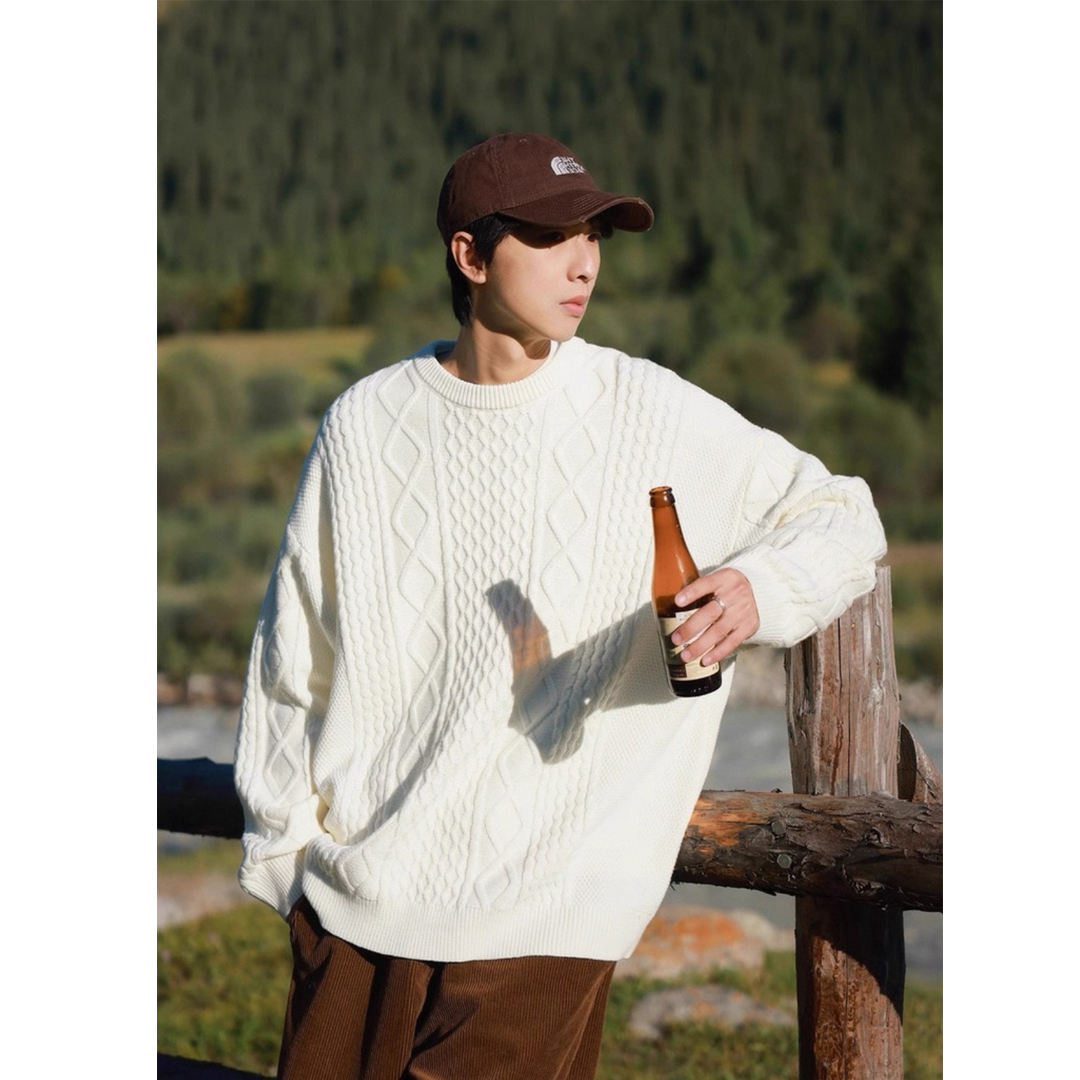 懒惰风麻花套头宽松复古内搭打底情侣外穿针织衫加厚毛衣男女秋冬