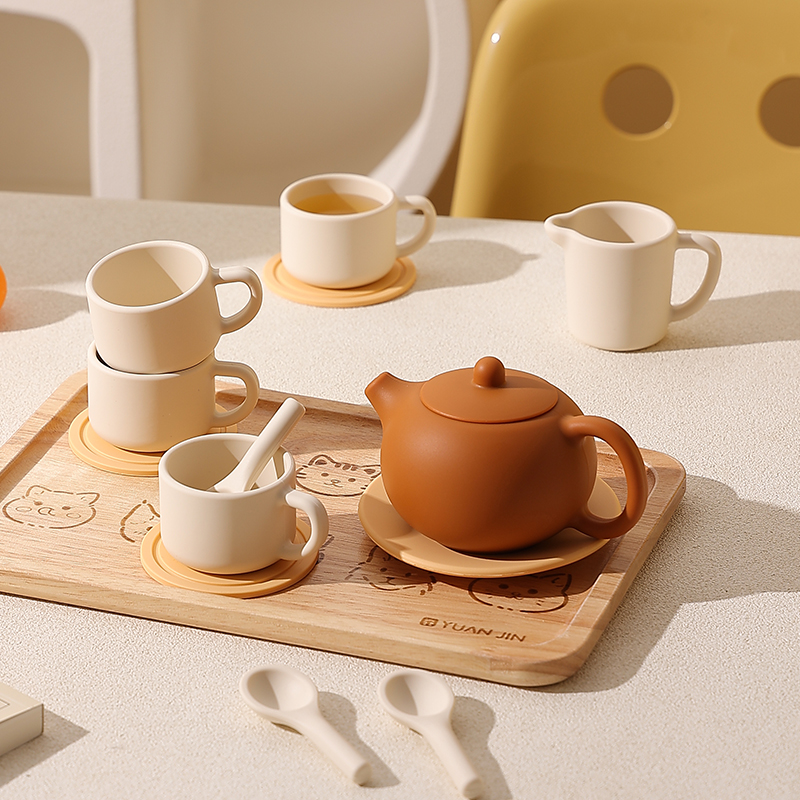 硅胶儿童茶具套装过可爱宝宝家家玩具食品级可喝水泡茶壶下午茶杯