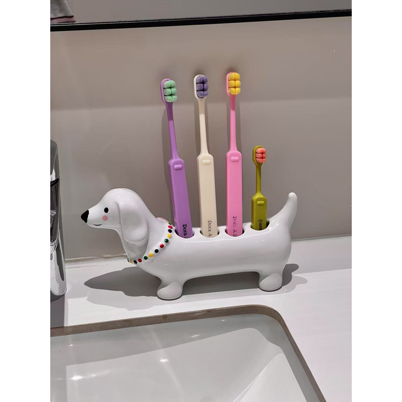 ININHOME可爱腊肠狗牙刷架家用卫生间手动卡通陶刷底座YF