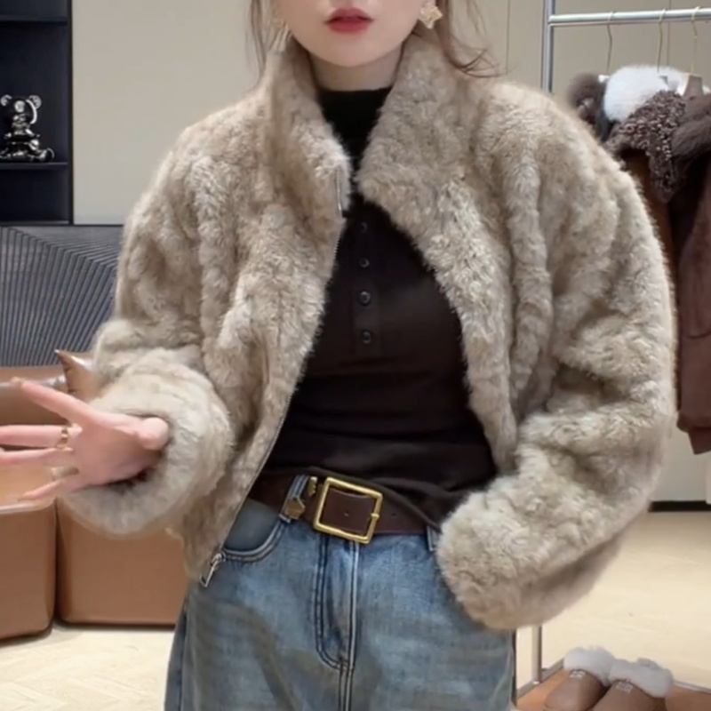 冬季短款韩版拉链百搭时尚气质毛毛外套上衣LK2508768