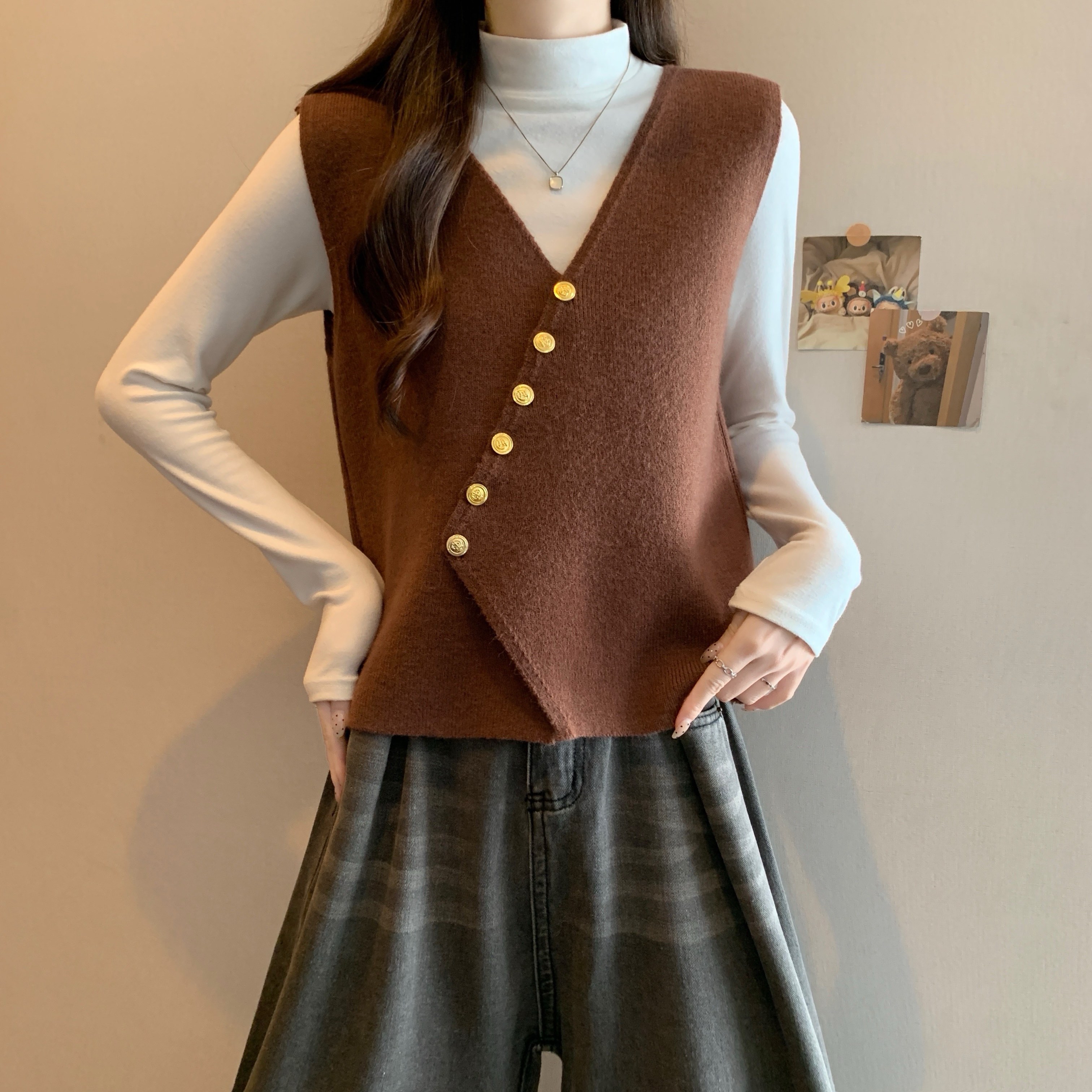 大码胖mm早秋穿搭2025新款巨好看针织马甲背心叠穿外搭坎肩上衣女