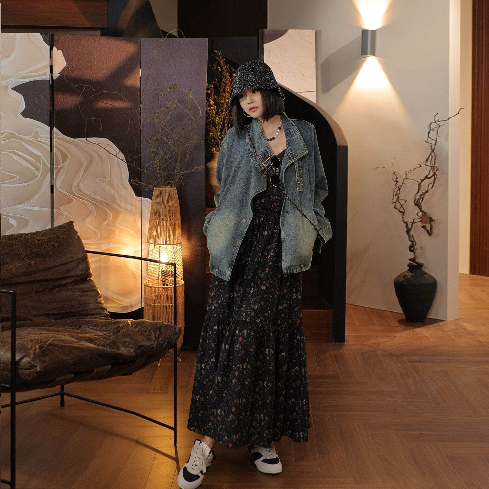 溶溶【田园风情】RONGRONG 法式复古田园风碎花褶皱吊带裙 GX1L223