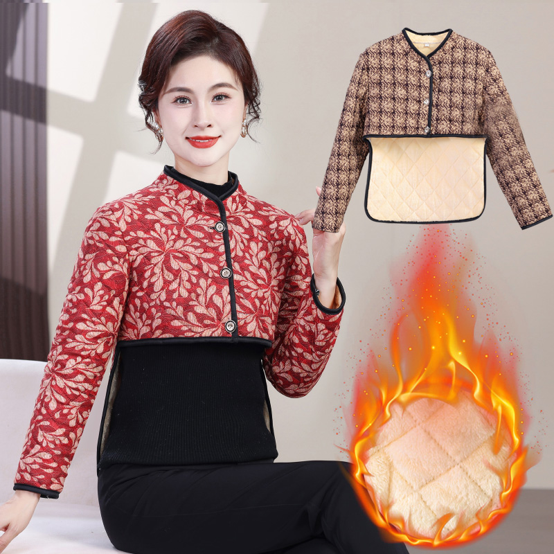 中老年秋冬加绒加厚保暖丝绒棉马甲女护腰妈妈装长袖外穿护肩坎肩