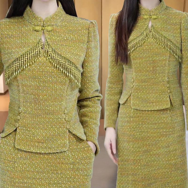 高级气质半身裙+上衣复古中式修身套装优雅气质时尚减龄显瘦春秋