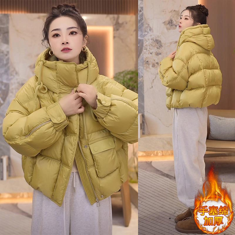 韩版纯色短款棉服女2025年秋冬季新款时尚小个子设计感洋气外套潮