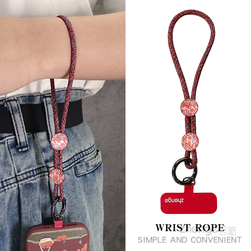 水晶石彩纹手机挂绳ins时尚可调节手绳短款户外出行手腕式编织绳