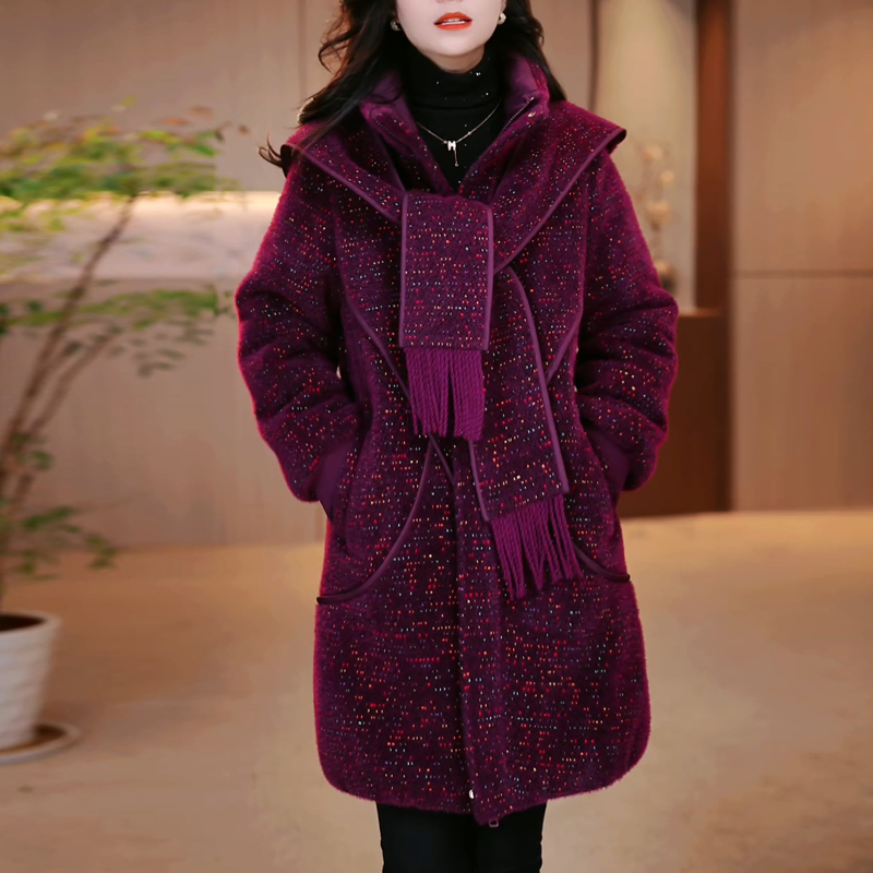 可拆卸帽子围巾高端棉服女2025冬季新款设计感加厚保暖中长款大衣