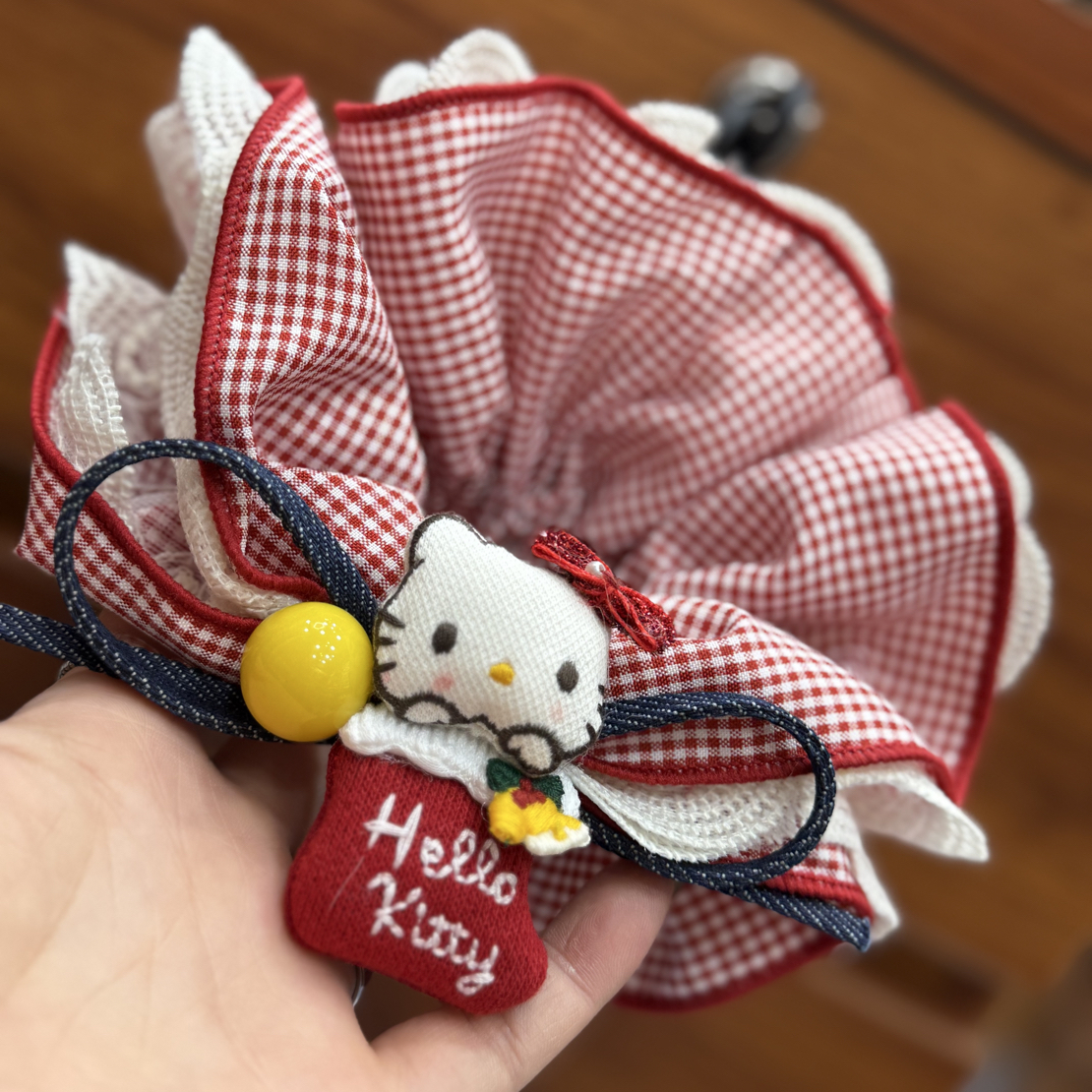 日韩甜美风女原创可爱发绳发圈缎面红色气质秋冬复古头饰网红发饰