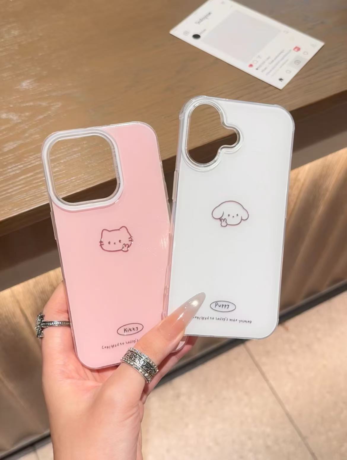 比耶小猫小狗情侣imd手机壳适用苹果iPhone17/16/15华为p70/oppo